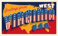 West Virginia USA. Retro style postcard with patriotic stars and stripes lettering Royalty Free Stock Photo