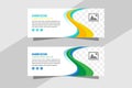 Horizontal color banners with yellow, blue, green waves on white background