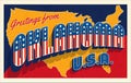 Oklahoma USA. Retro style postcard with patriotic stars and stripes lettering