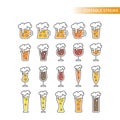 Beer glasses types colorful cartoon with editable stroke Royalty Free Stock Photo