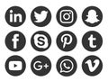 Social media logo black circle icons set Popular illustrations simple flat vector