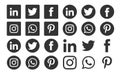 Social media logos black circle icons set Popular illustrations simple flat vector