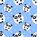 EPS 10 vector. Seamless pattern with cute kawaii panda with hearts.