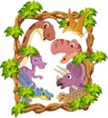 Cartoon happy dinosaurs collection set
