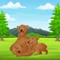 Cartoon family bears in the jungle