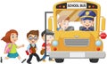 Cartoon happy children boarding a school bus Royalty Free Stock Photo