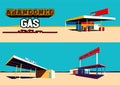 Abandoned Gas Stations Illustration Set