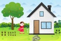 Kids watering plants. Girl gardening at home concept Royalty Free Stock Photo