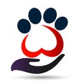 Abstract dog paw print care animal care hands vector draw icon logo