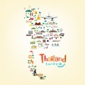 Thailand map with famous landmarks