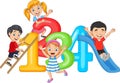 Cartoon little happy children with numbers