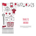 Travel to Ankara, Turkey. Vector card design with famous Turkish symbols and place for your text. Royalty Free Stock Photo