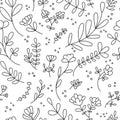 Vector seamless pattern with abstract flowers and plants.