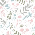 Vector seamless pattern with abstract flowers and plants. Royalty Free Stock Photo