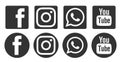 Facebook, Instagram, whatsapp, youtube social media logo icon in black vector isolated on white background