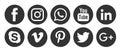 Social media logos black circle icons set Popular illustrations simple flat vector