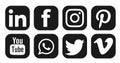 Facebook, Instagram, whatsapp, youtube Linkedin twitter vimeo skyp pinteret logo icon in black vector isolated on white background