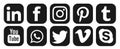 Facebook, Instagram, whatsapp, youtube Linkedin twitter vimeo skyp pinteret logo icon in black vector isolated on white background