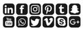 Facebook, Instagram, whatsapp, youtube Linkedin twitter vimeo skyp pinteret logo icon in black vector isolated on white background