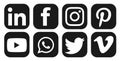 Facebook, Instagram, whatsapp, youtube Linkedin twitter vimeo skyp pinteret logo icon in black vector isolated on white background