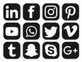 Social media logo black circle icons set Popular illustrations simple flat vector Royalty Free Stock Photo