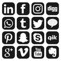 Set of popular social media logos vector web black icon. Youtube, Instagram, facebook icons