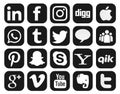 Set of popular social media logos vector web black icon. Youtube, Instagram, facebook icons