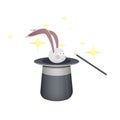Magic hat. Rabbit in a hat. Magic trick, vector illustration Royalty Free Stock Photo
