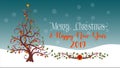 Merry Christmas And New Year Greeting Card Design With Christmas Tree Flourish And Falling Snowflakes Royalty Free Stock Photo