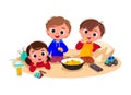 Children watching TV and eating popcorn. Vector illustration. Royalty Free Stock Photo