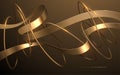 Abstract gold ribbons background with gold rings