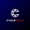 Initial Letter C Wheel Gear Sprocket Cogs Chain Ring Engine Machine Bike Bycicle Motor logo design Vector