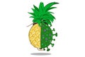 Vector cartoon illustration of pineapple and coronavirus Royalty Free Stock Photo