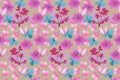Art floral vector seamless pattern. Pink, blue, purple small flowers with butterfly. Royalty Free Stock Photo