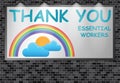 Illuminated advertising billboard thank you essential workers Royalty Free Stock Photo