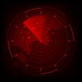 Digital red realistic radar screen, Abstract radar with targets, Military search system, Vector illustration. Royalty Free Stock Photo