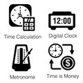 Pack Of Clock glyph Icons Royalty Free Stock Photo