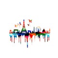 Colorful cityscape view of Paris vector illustration. Tourism and travel poster background. Famous Paris skyline landmarks design Royalty Free Stock Photo