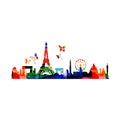 Colorful cityscape view of Paris vector illustration. Tourism and travel poster background. Famous Paris skyline landmarks design Royalty Free Stock Photo