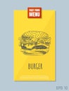 Fast food menu card concept. Burger sketch. Retro style.