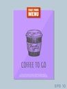 Fast food menu card concept. Coffee to go sketch. Retro style. Vector illustration. Royalty Free Stock Photo