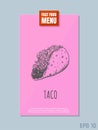 Fast food menu card concept. Taco sketch. Retro style. Vector illustration. Royalty Free Stock Photo