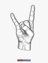 Hand drawn goat hand gesture. Engraved style vector illustration.