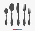 Spoons, forks and knifes flat silhouettes. Vector illustration.