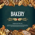 Bakery background. Hand drawn bread and pastry collection. Editable mask. Bakery shop logo. Royalty Free Stock Photo