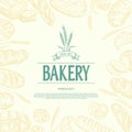 Bakery background. Hand drawn bread and pastry collection. Editable mask. Bakery shop logo. Royalty Free Stock Photo