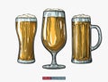 Hand drawn beer glasses set. Engraved style. Template for your design works. Royalty Free Stock Photo