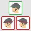 Right and wrong positions for cycle helmet Royalty Free Stock Photo