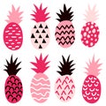 Set of pineapples. Hand drawn vector illustration.