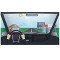 Driving. Street traffic. Hands on the steering wheel, vector illustration